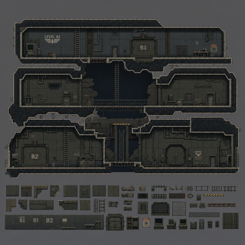2D 16-bit metroidvania level, military underground (3)