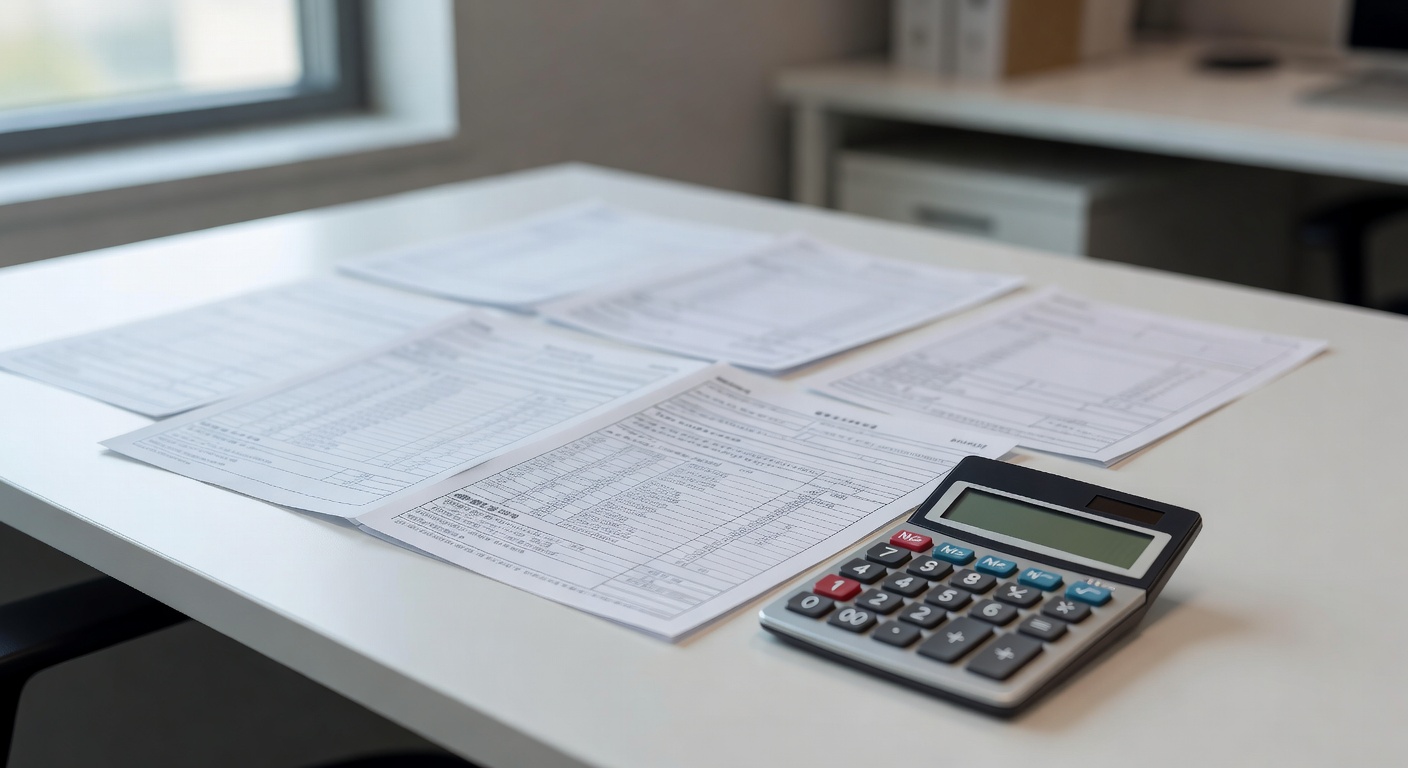 tax document forms and calculator on a white office desk