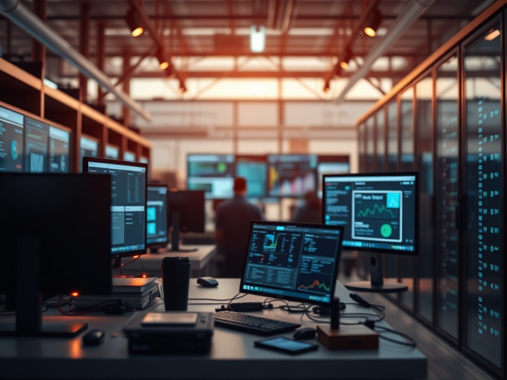 Illustration of small business owner using AI tools to boost productivity and growth