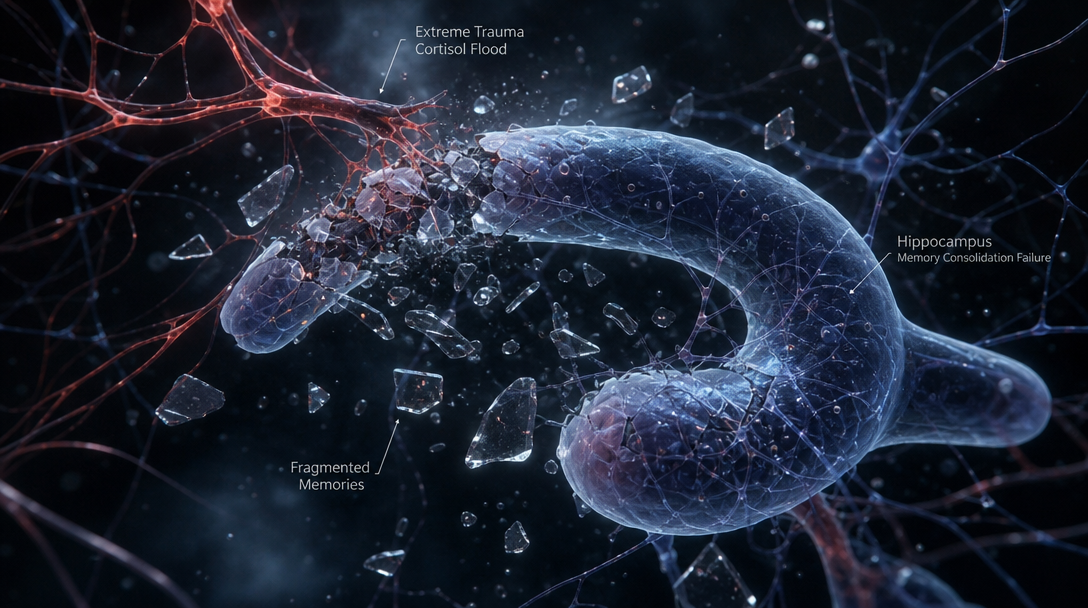 Hippocampe et consolidation mémorielle fragmentée sous stress extrême — cortisol