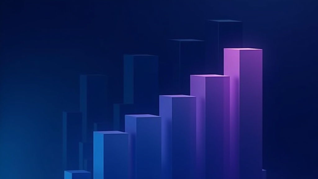 Abstract geometric illustration in dark navy with overlapping transparent cost comparison bars in cyan and violet gradie