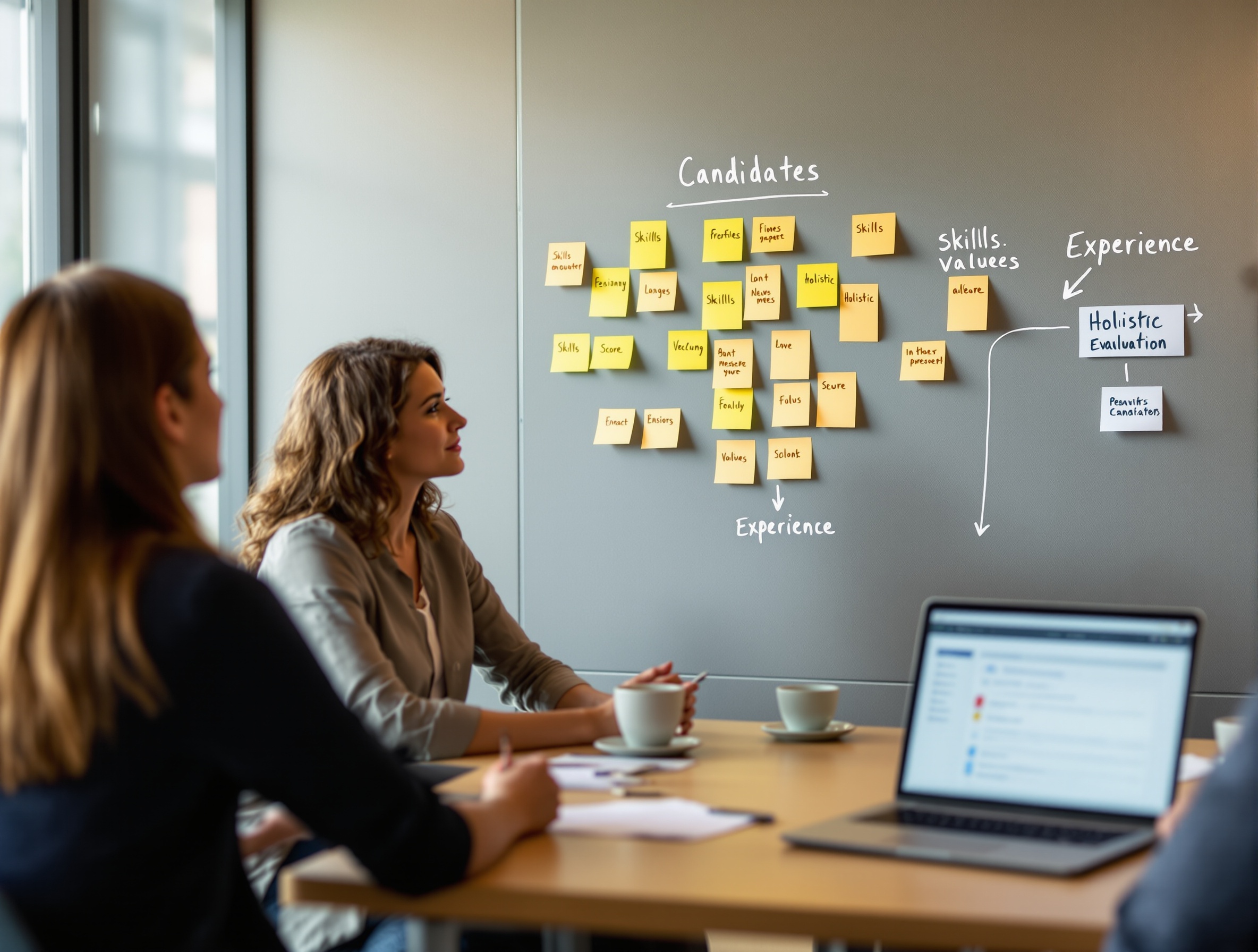Recruiters analyzing holistic candidate profiles in a collaborative office setting