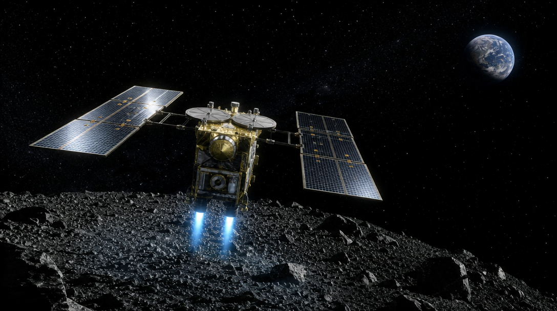 Sonde spatiale Hayabusa2 approchant l'astéroïde Ryugu
