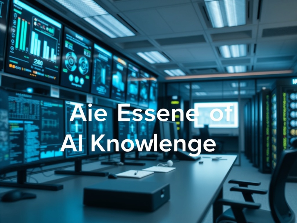Illustration of AI knowledge management system with interconnected data nodes and digital interface elements