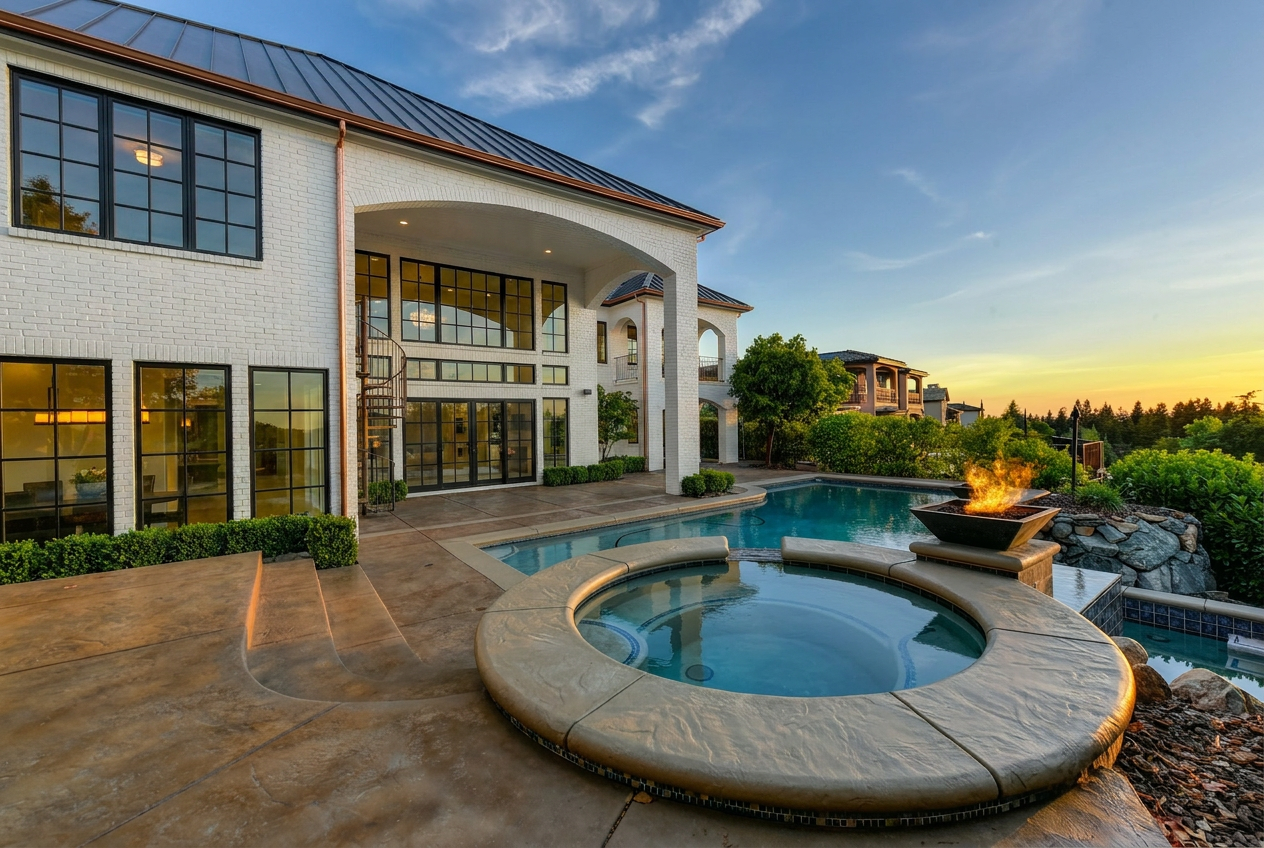 Reimagine this home exterior with painted white brick, black steel windows and d