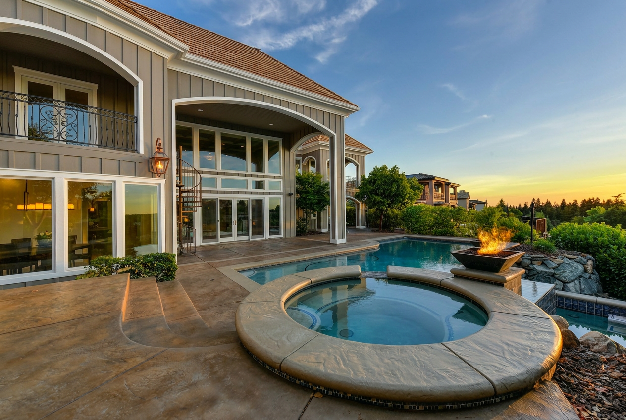 Reimagine this home exterior in warm gray board-and-batten siding, white trim, c