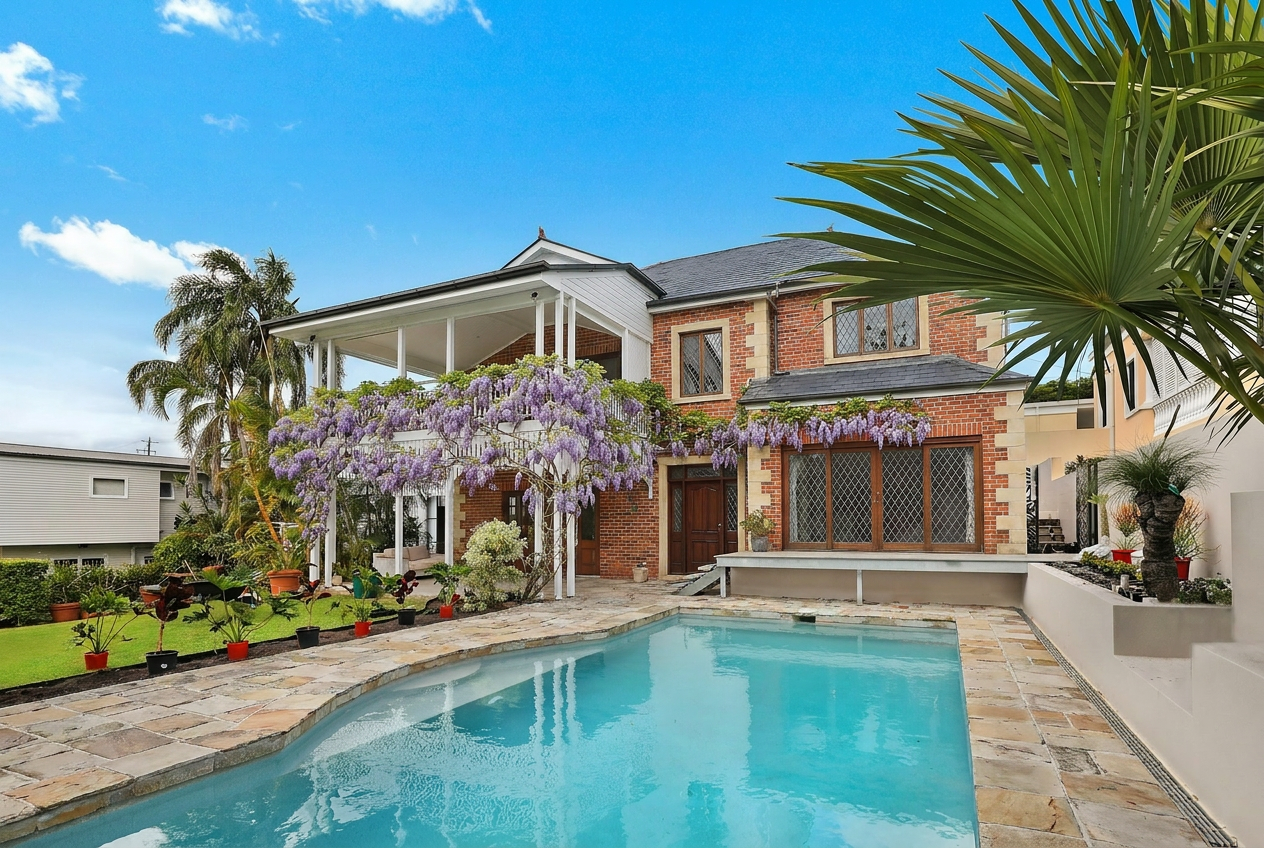 Reimagine this home exterior English country style with red brick and limestone 
