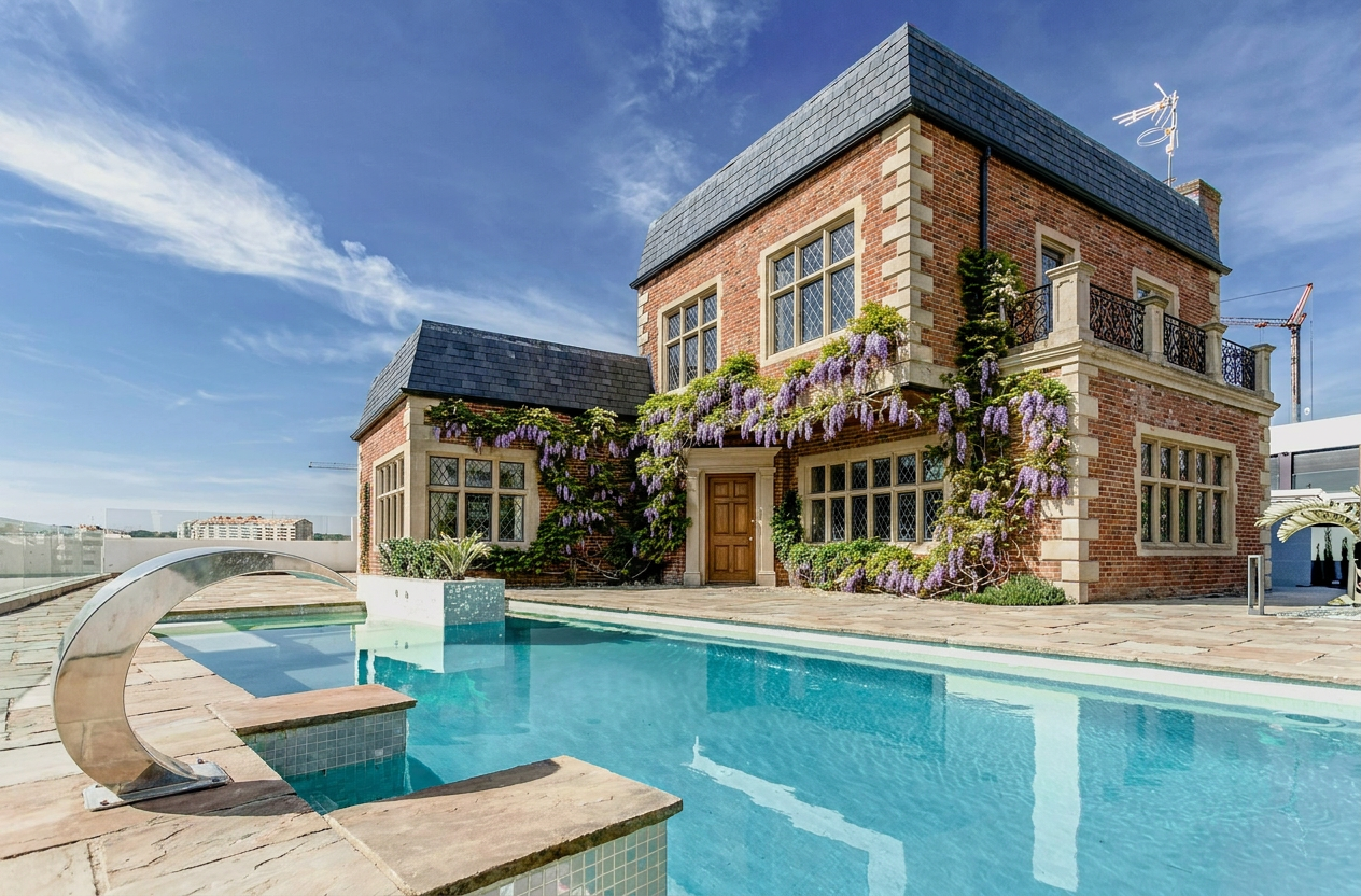 Reimagine this home exterior English country style with red brick and limestone 