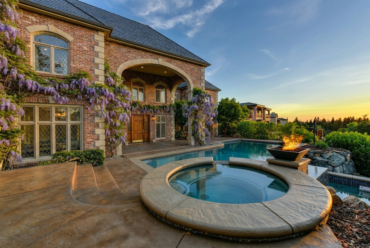 Reimagine this home exterior English country style with red brick and limestone 
