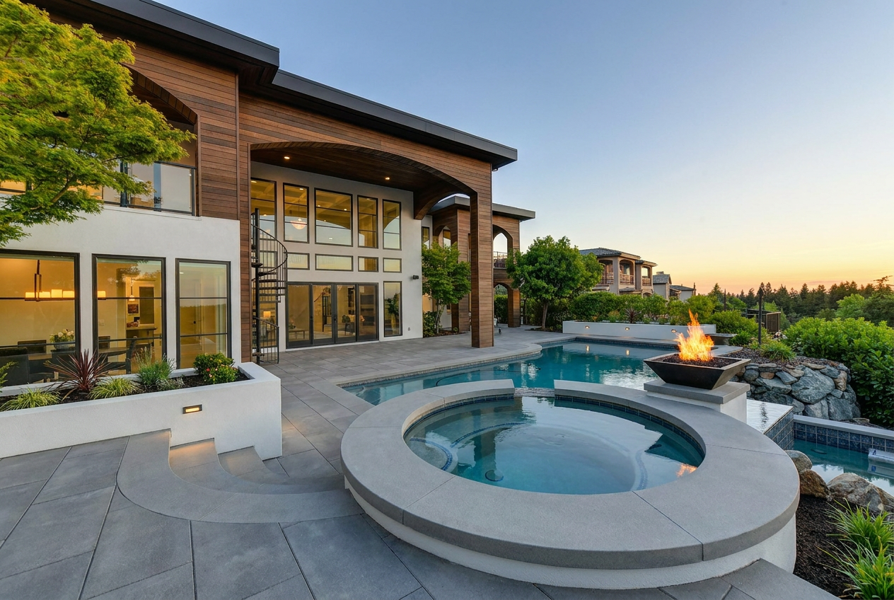 Reimagine this home exterior modern transitional with smooth white stucco lower,