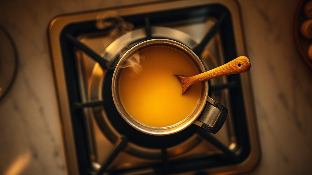 Thé chai en train de mijoter dans une casserole avec du lait, vapeur qui s'élève doucement
