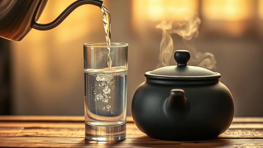Eau chaude versée dans une théière en fonte japonaise pour infuser le thé vert