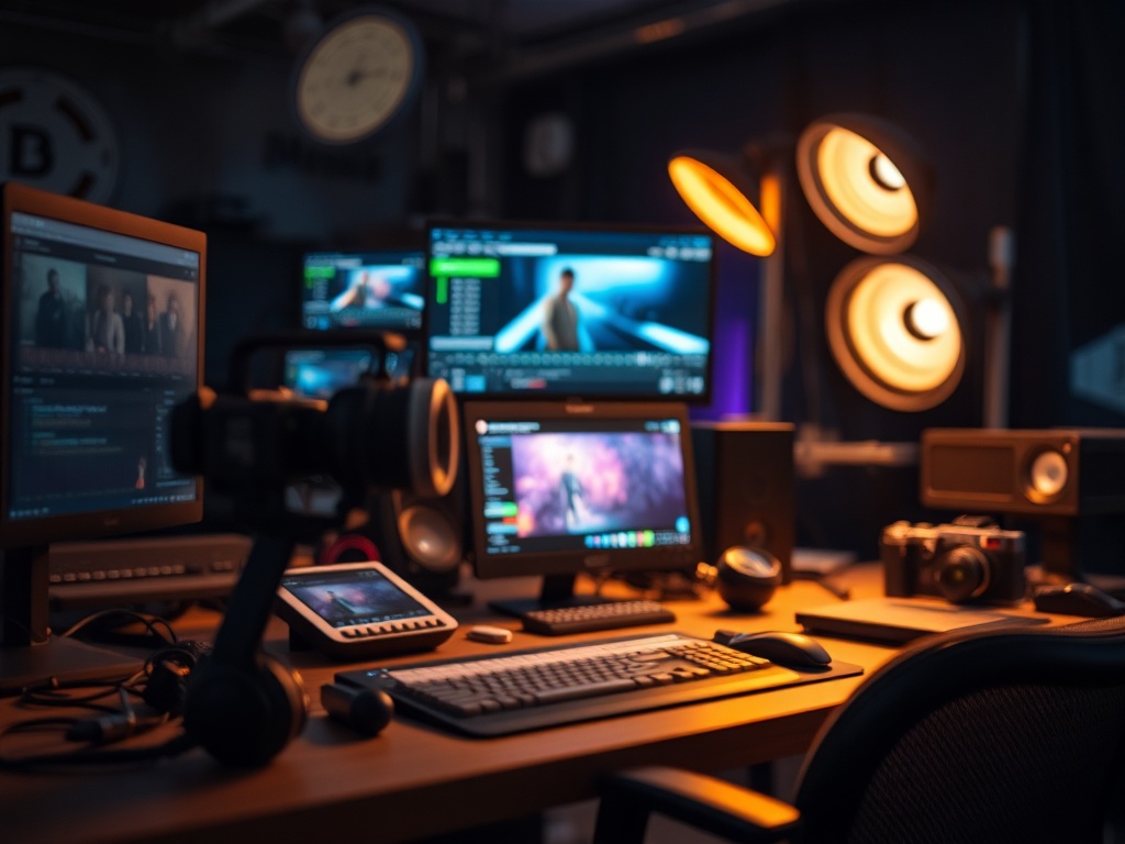 Futuristic AI-driven video editing interface showcasing advanced tools in 2026 for AI video production.