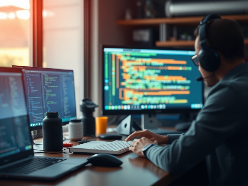 Futuristic AI-assisted code generation interface illustrating software development in 2026