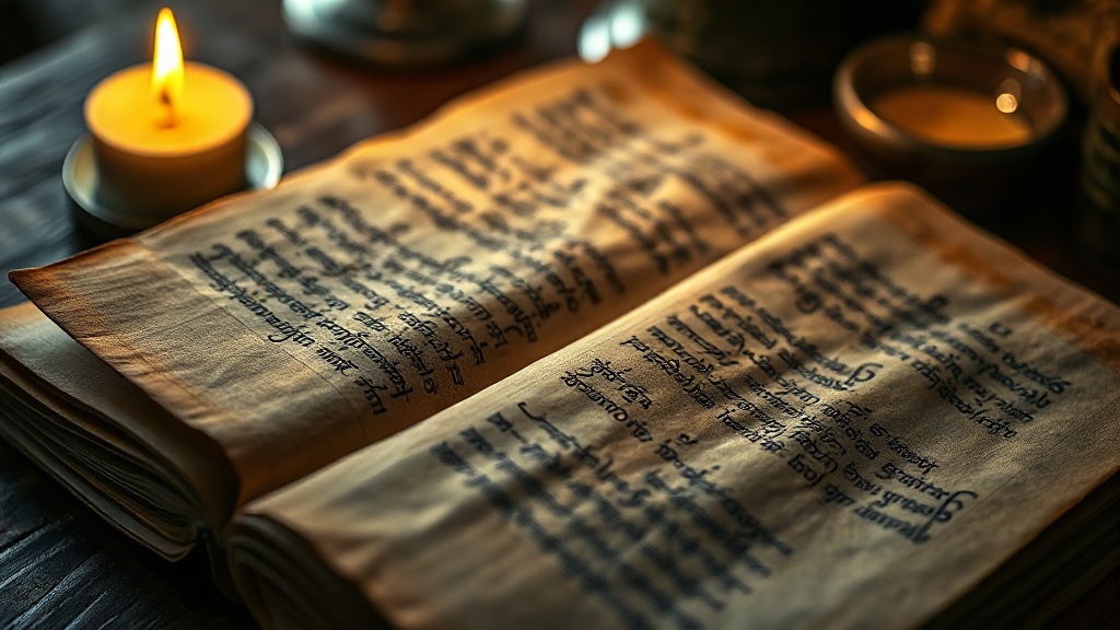 Ancien manuscrit sur feuille de palmier avec écriture pali, tradition bouddhiste Théravâda