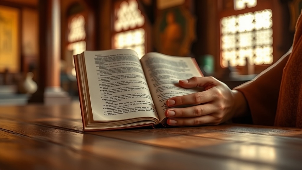Mains tenant un texte bouddhiste pali lors d'une session d'enseignement au temple