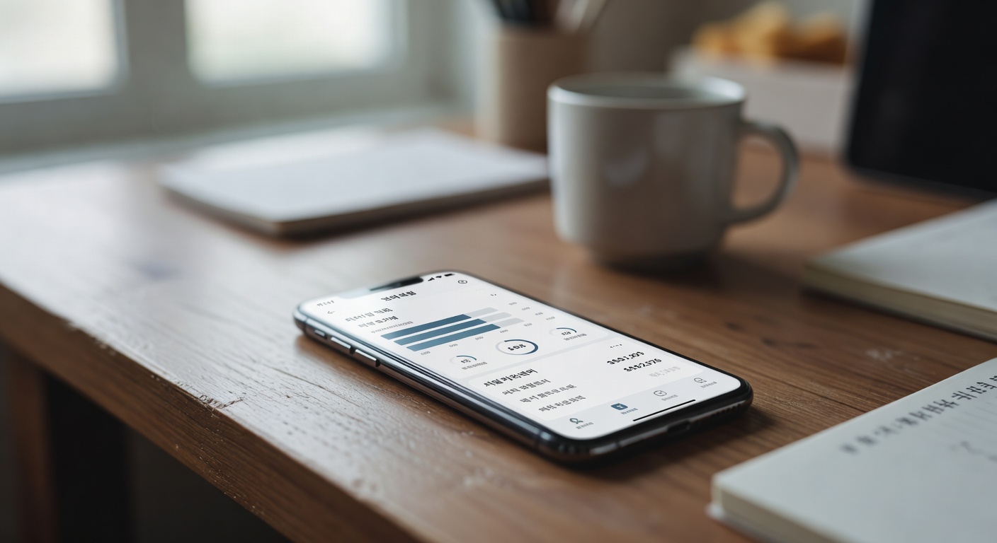 smartphone screen displaying loan interest rate comparison app on a wooden desk
