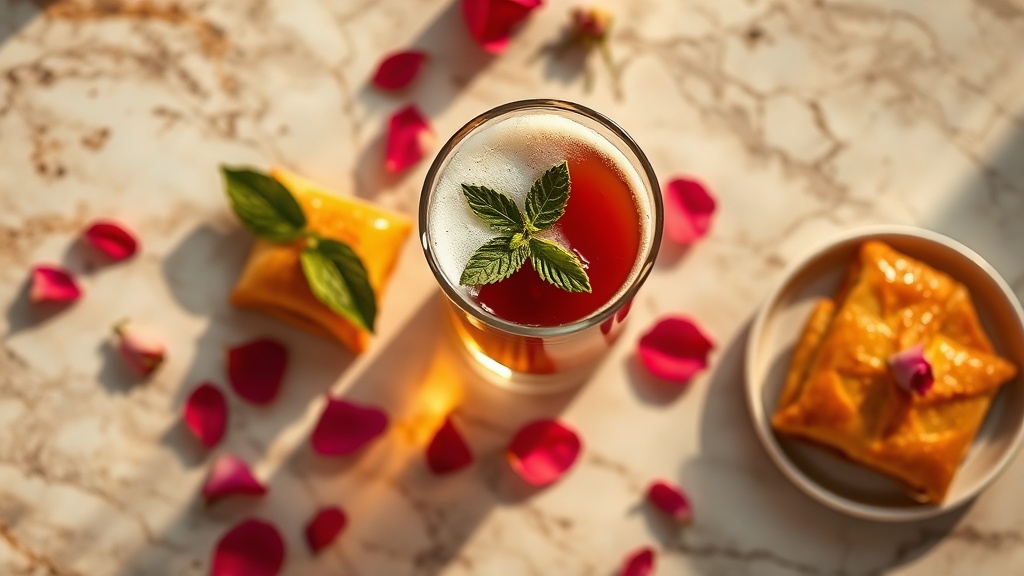 Thé à la menthe marocain servi avec pâtisseries orientales au salon de thé de la Grande Mosquée de Paris