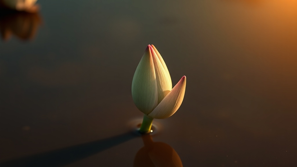 Bourgeon de lotus s'élevant des eaux boueuses, symbole de renaissance et de purification dans le bouddhisme