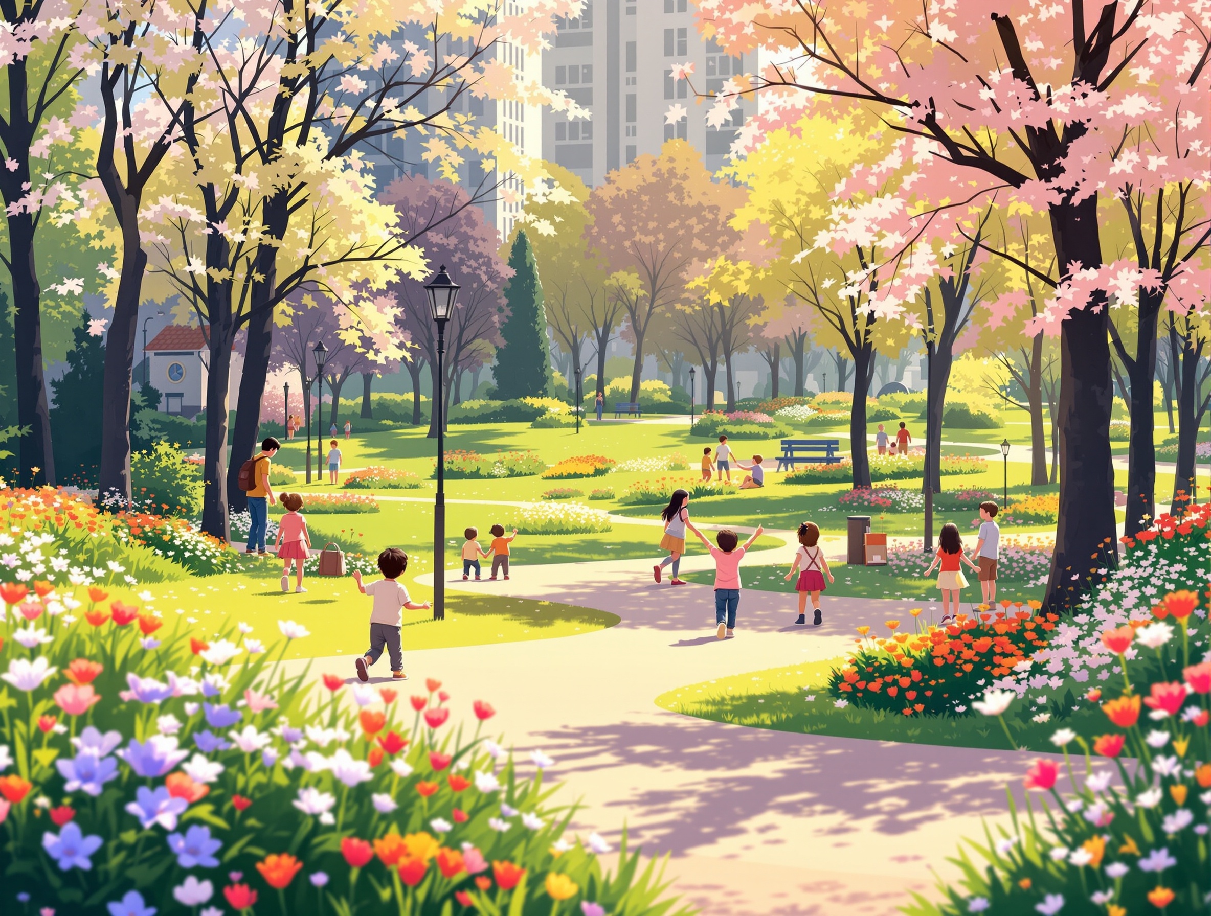 AI-generated illustration of a spring city park