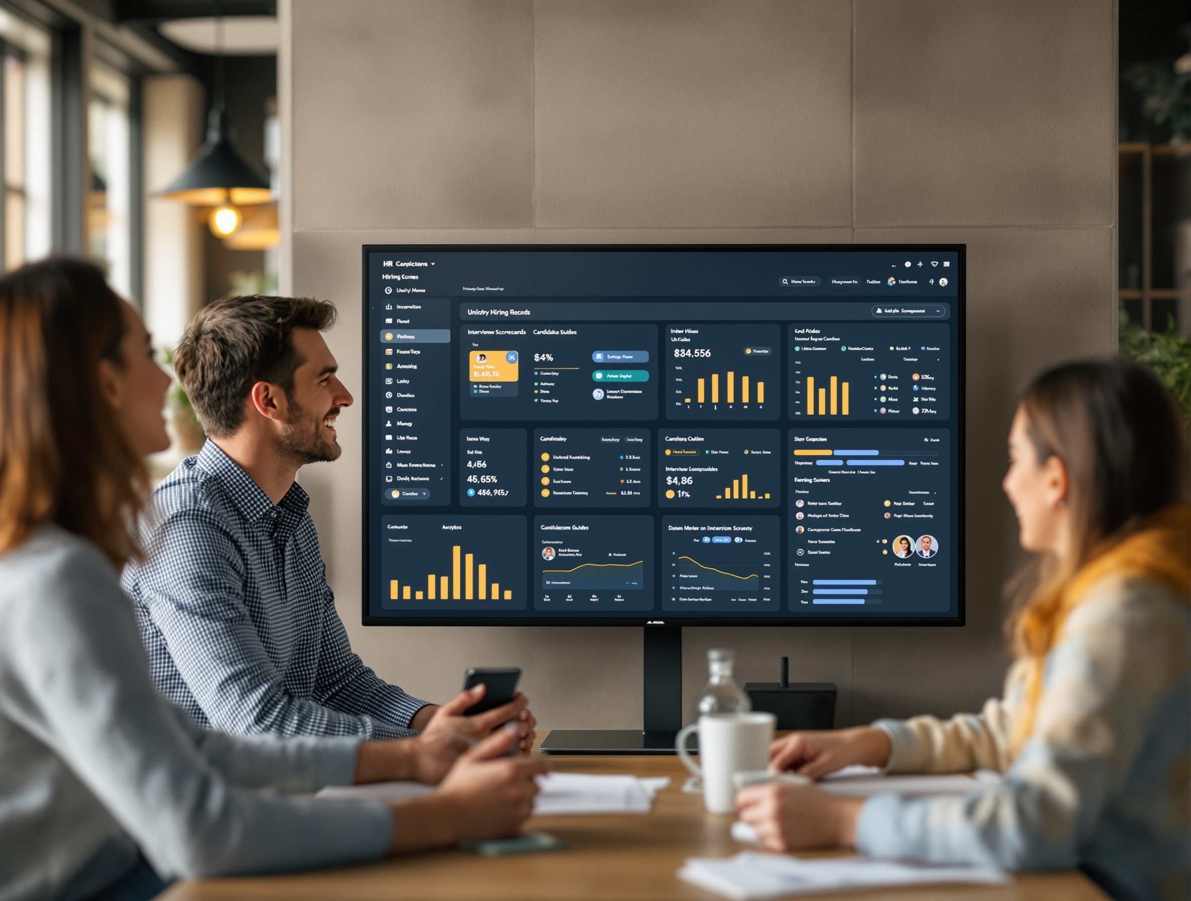 HR team using a unified hiring dashboard with analytics and scorecards