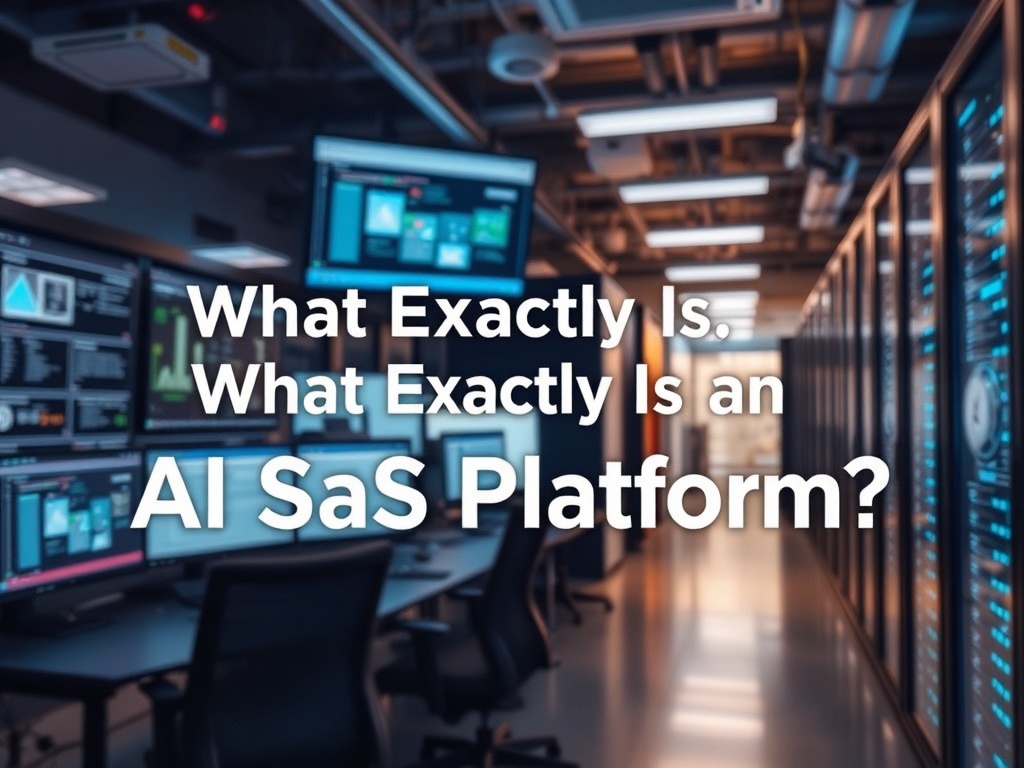 Illustration of AI SaaS platform architecture with cloud computing and machine learning icons