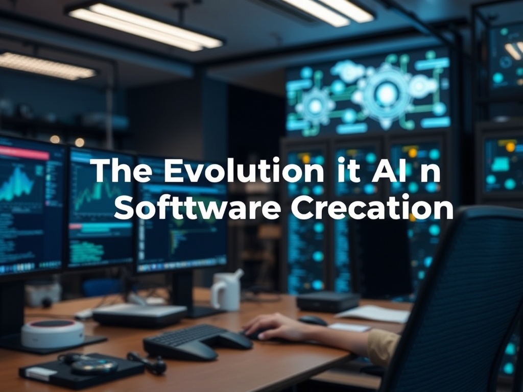 Illustration of AI evolving alongside software development tools and coding processes in AI-assisted development