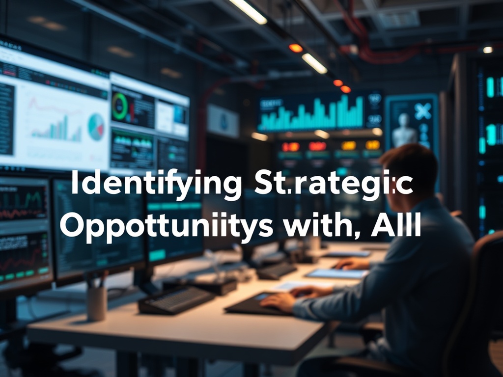Illustration of AI analyzing data to identify strategic business opportunities in AI-driven strategy.