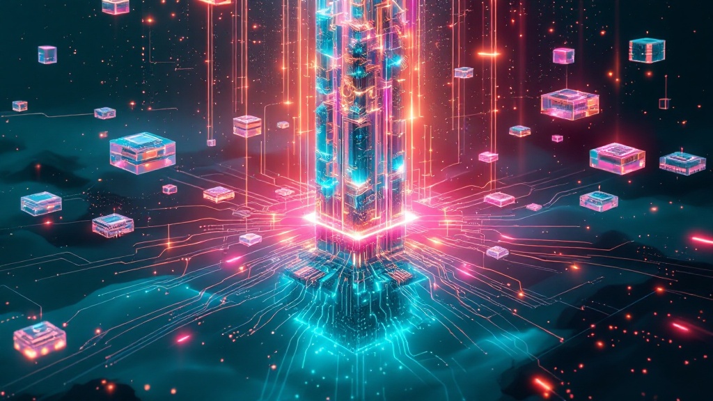 Digital interface showcasing AI SaaS platform benefits with futuristic icons and data analytics visuals