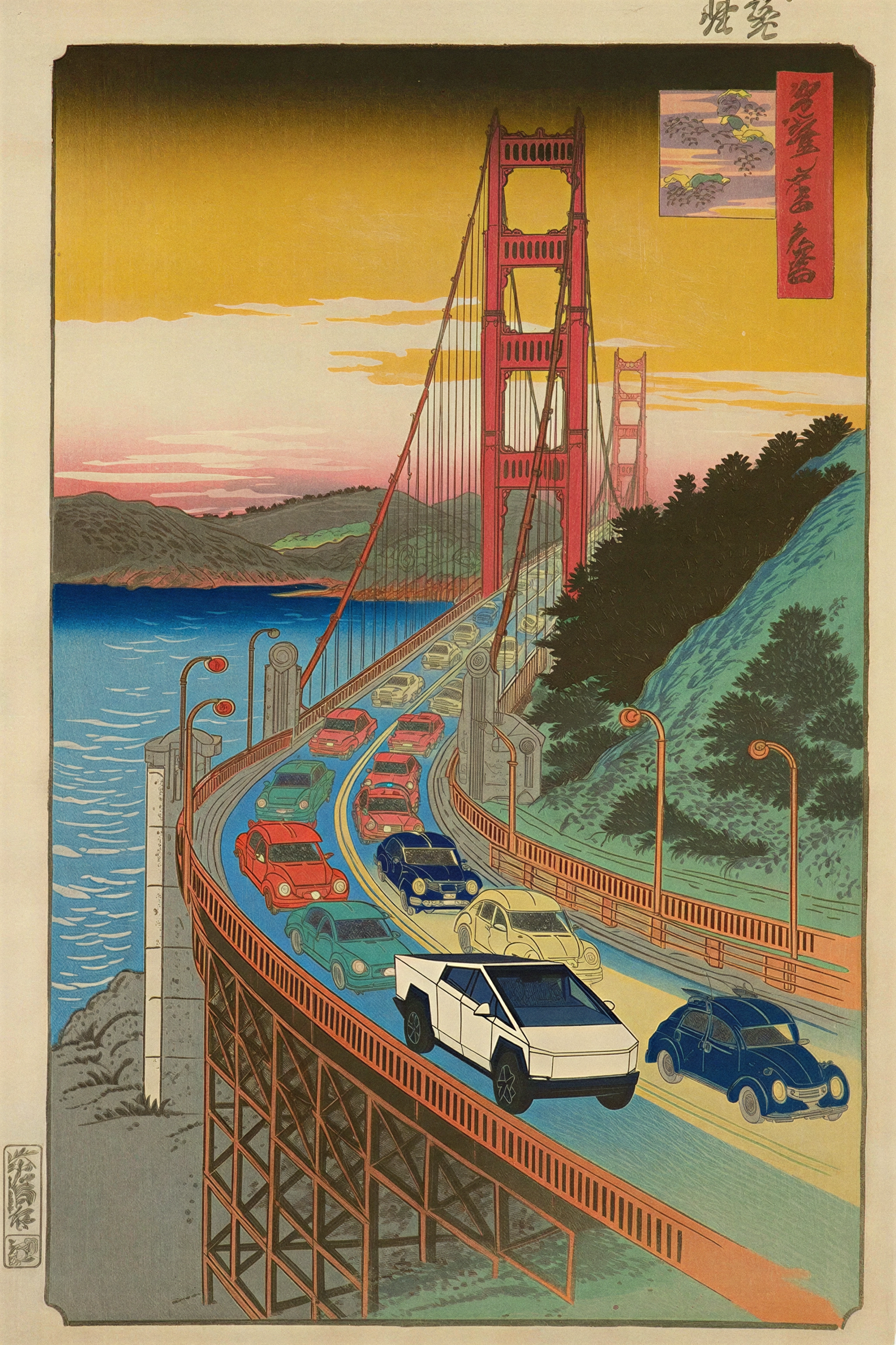 Krea 2 Medium — ukiyo-e Cybertruck