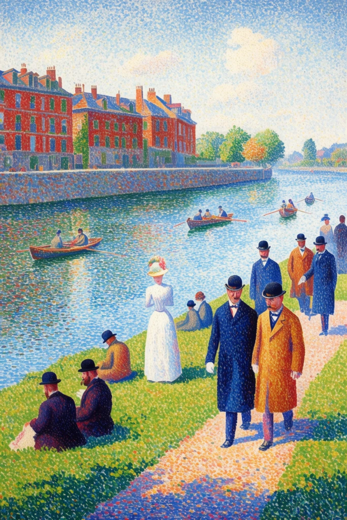Krea 2 Medium — pointillist riverbank painting