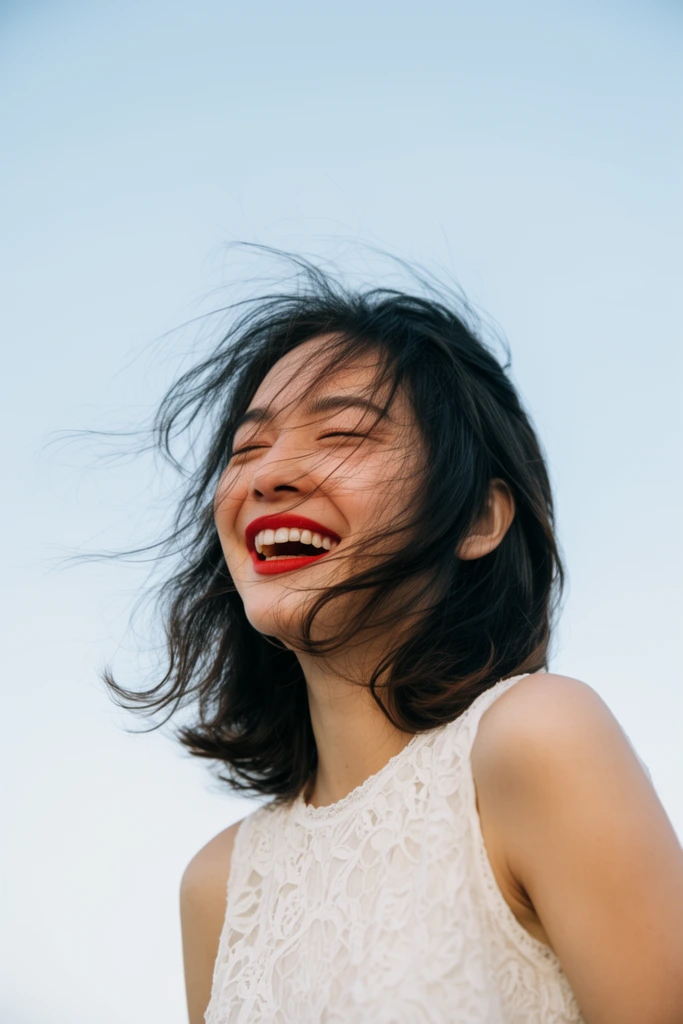 Krea 2 Medium — young woman laughing against sky
