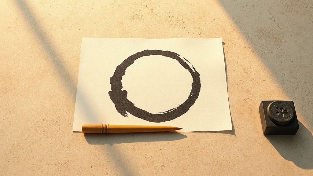 Hand-painted Ensō circle in black ink on Japanese washi paper with calligraphy brush