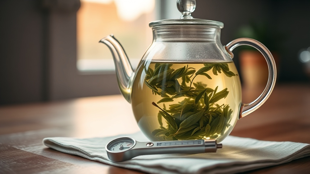 Infusion de thé vert en théière en verre avec contrôle de la température