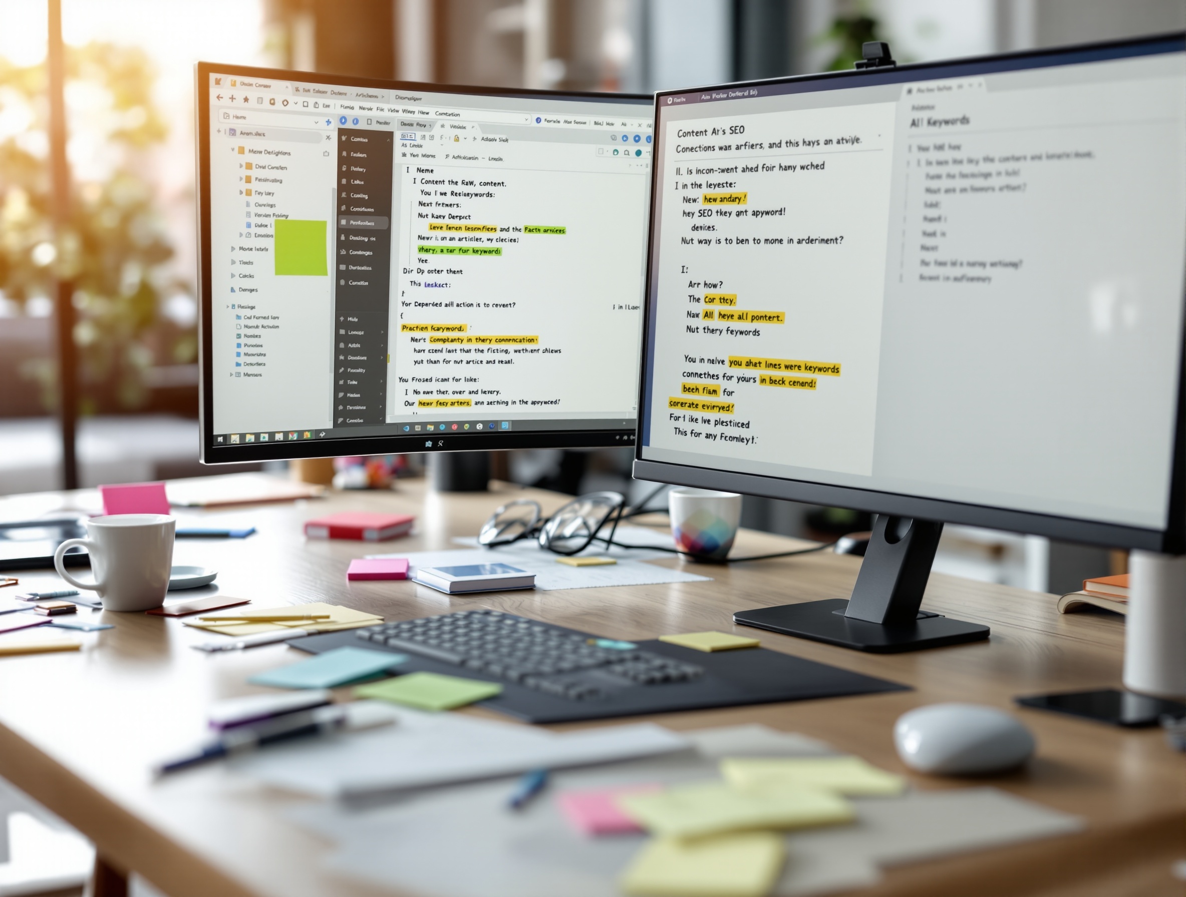 Workspace showing AI-powered content creation process with SEO optimization tools.