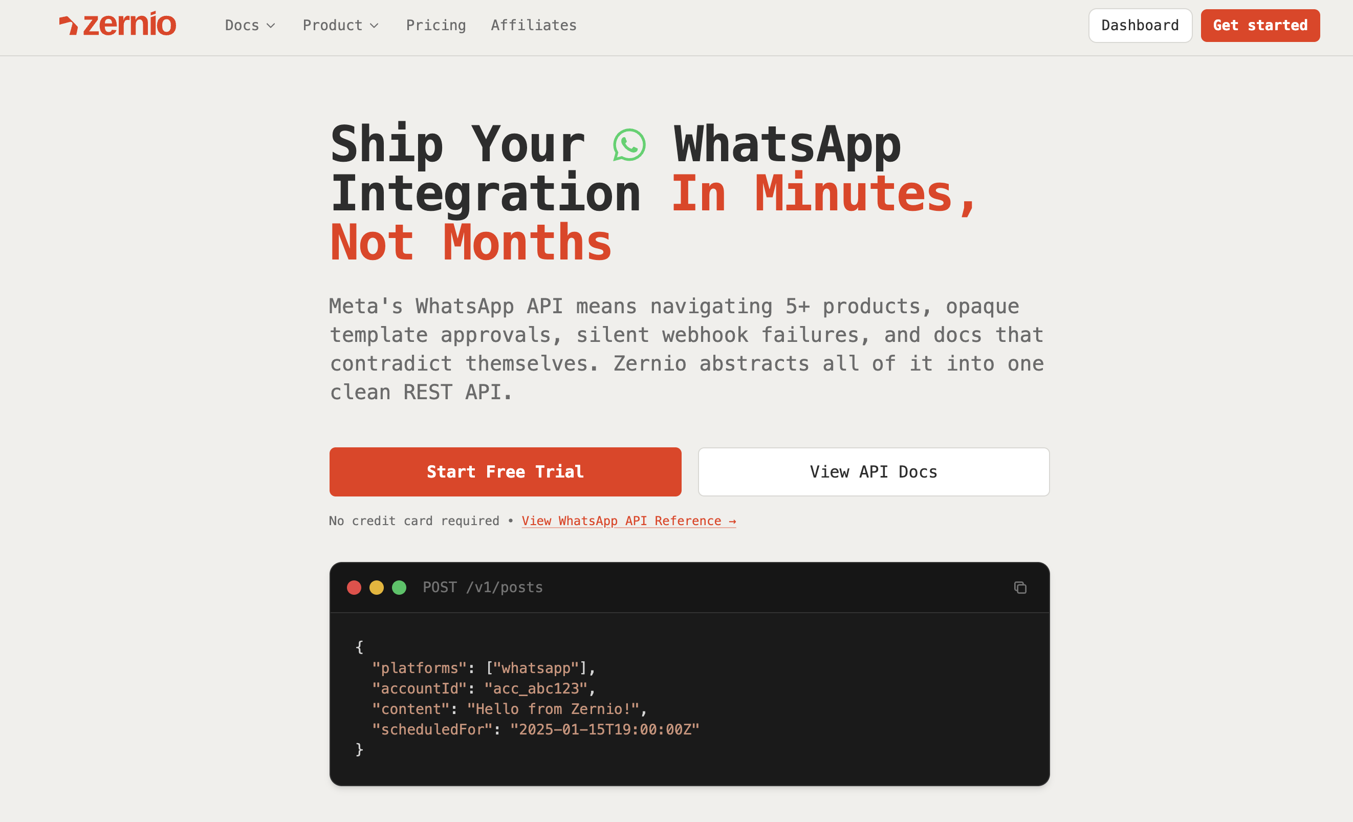 Zernio and WhatsApp API integration