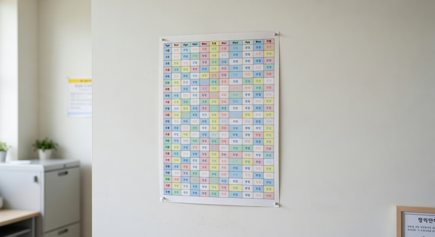 colorful baby vaccination schedule chart pinned on a white medical clinic wall
