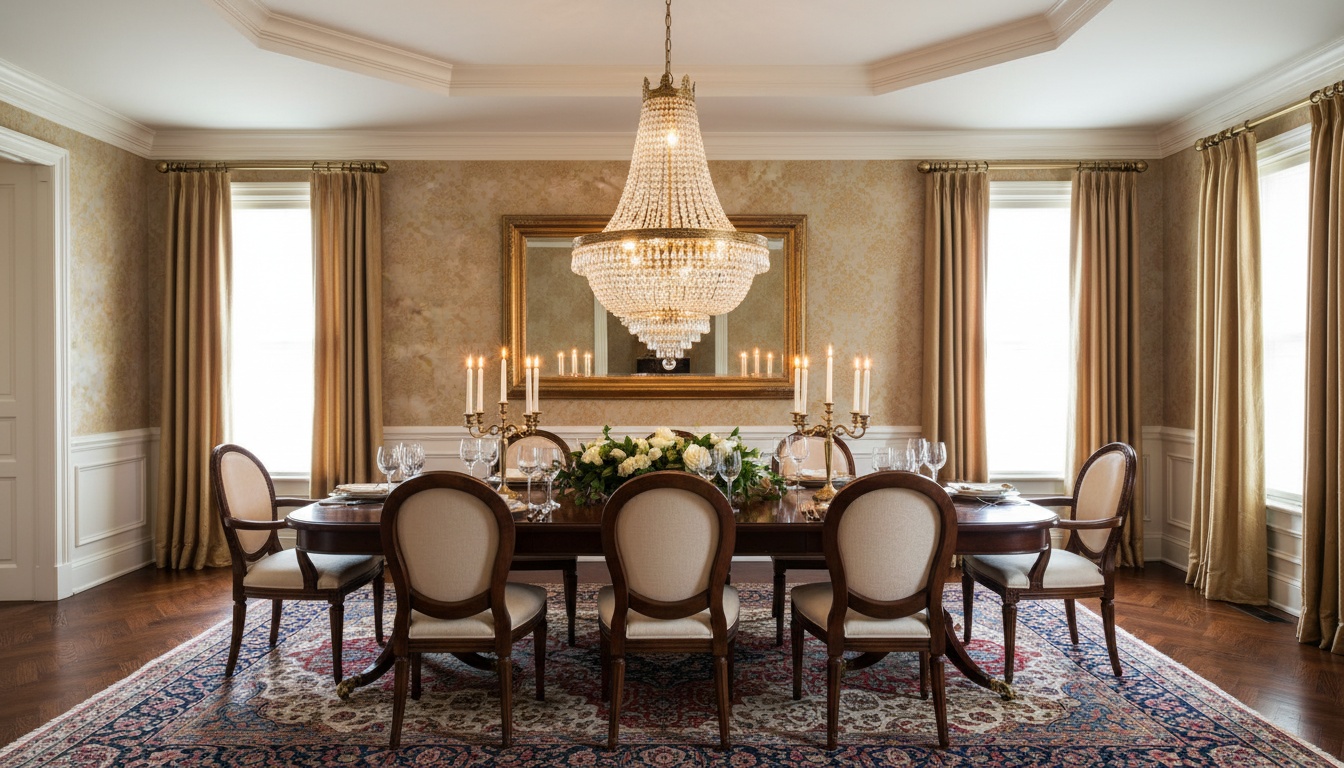 French Empire Crystal Chandelier in a formal dining room