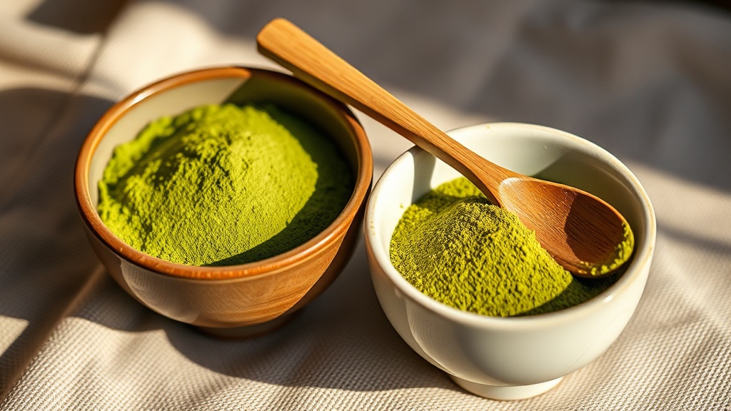 Comparaison entre poudre de matcha de cérémonie vert vif et matcha culinaire terne