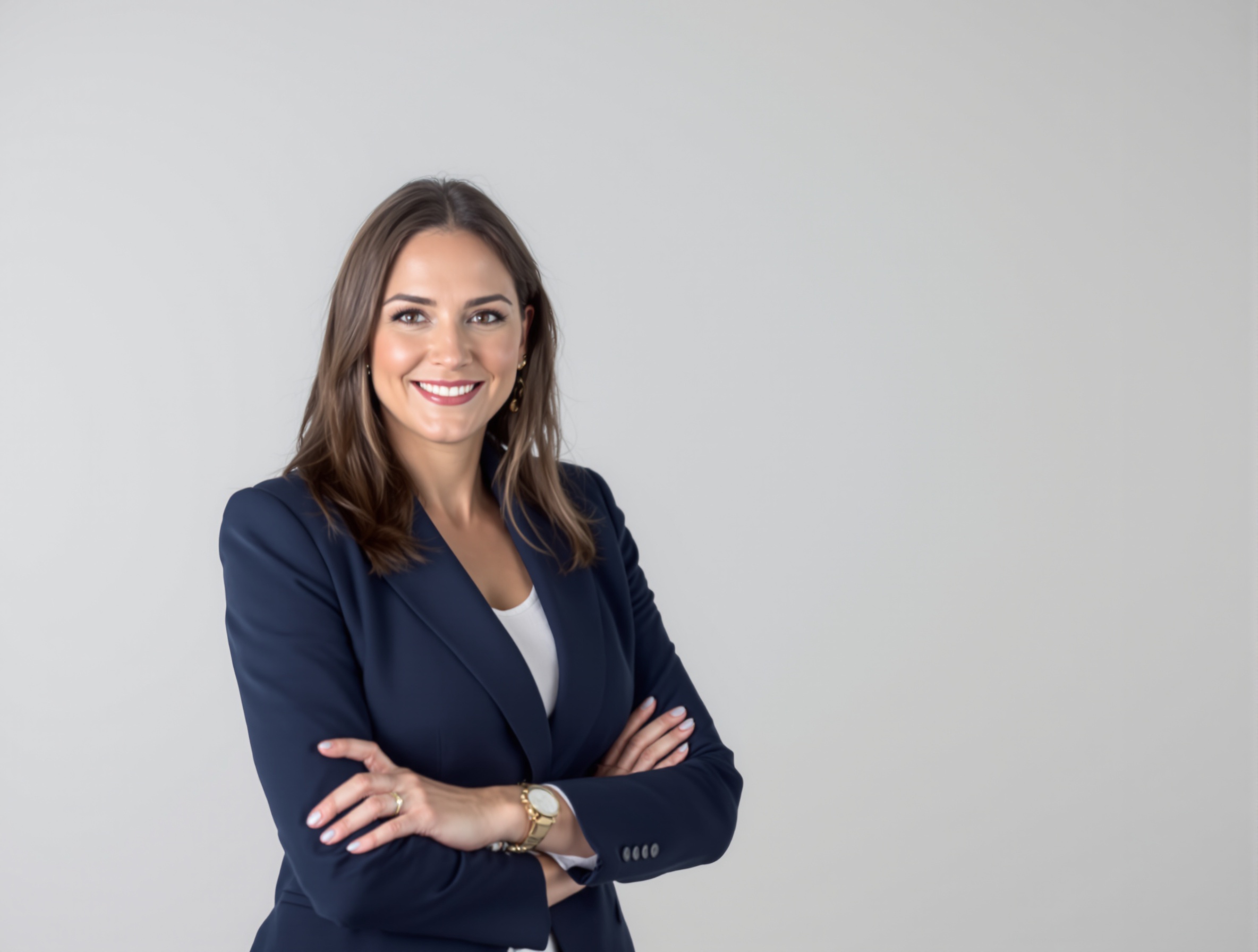 Professional LinkedIn headshot of a woman in a blazer with a neutral background