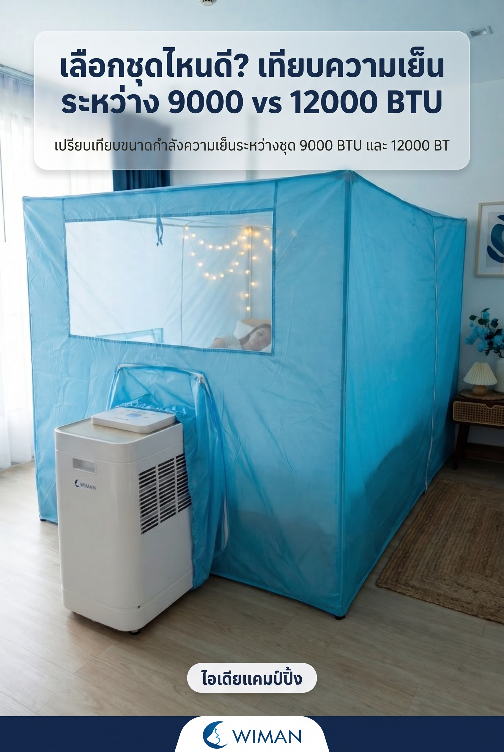 ชุด Combo แอร์เคลื่อนที่ WIMAN 12000 BTU พร้อมมุ้งแอร์สีฟ้า