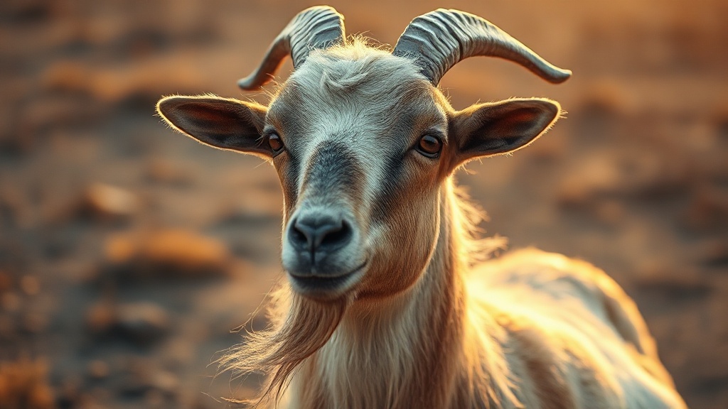 Kashmir goat with fine undercoat fiber visible in natural landscape setting