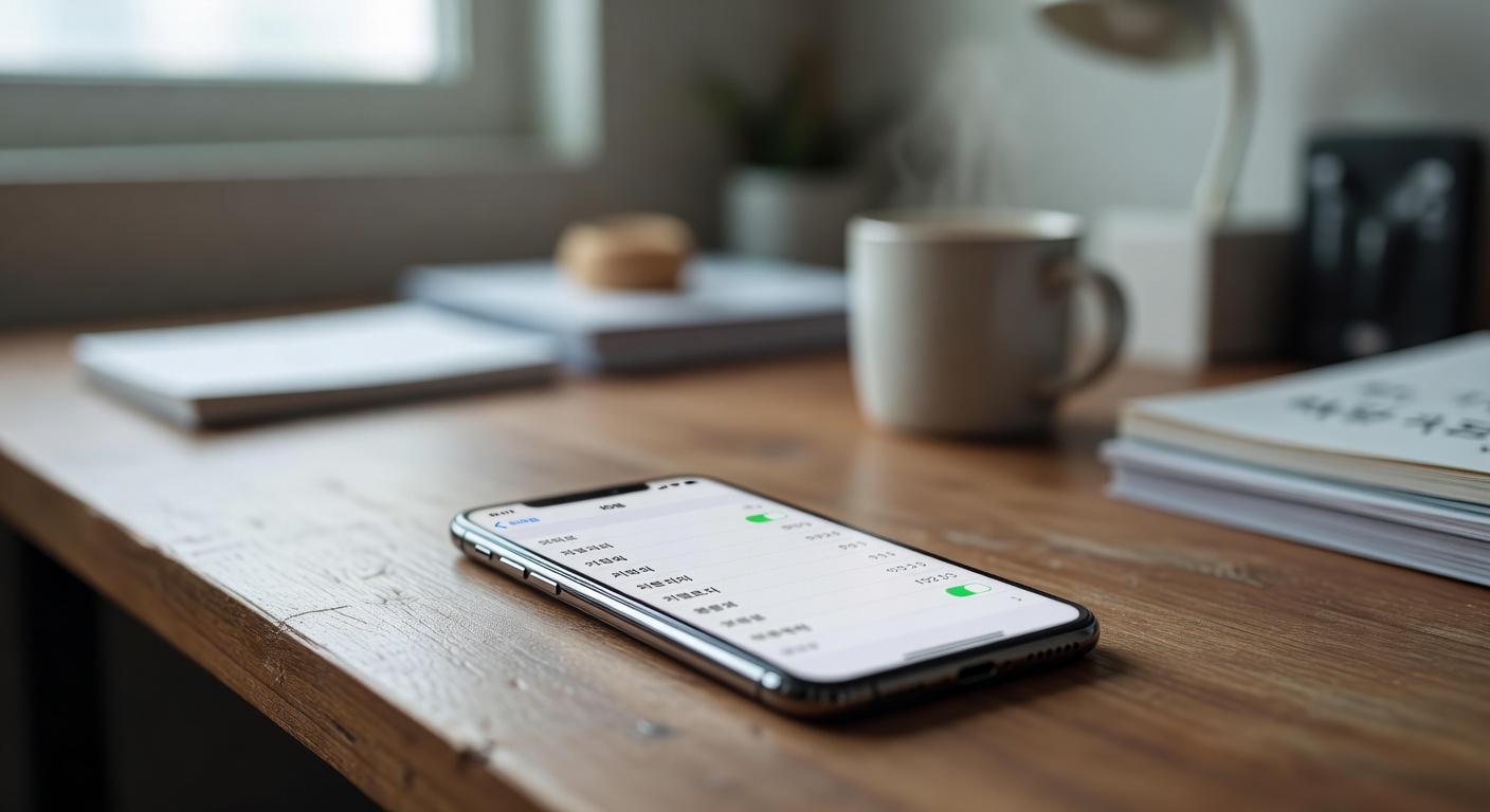 iPhone screen showing battery health settings on a wooden desk
