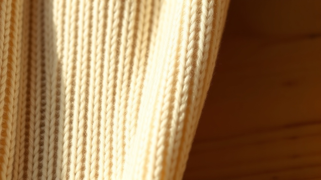 Close-up detail of cream cashmere knit weave showing fiber texture and soft luminosity of quality cashmere