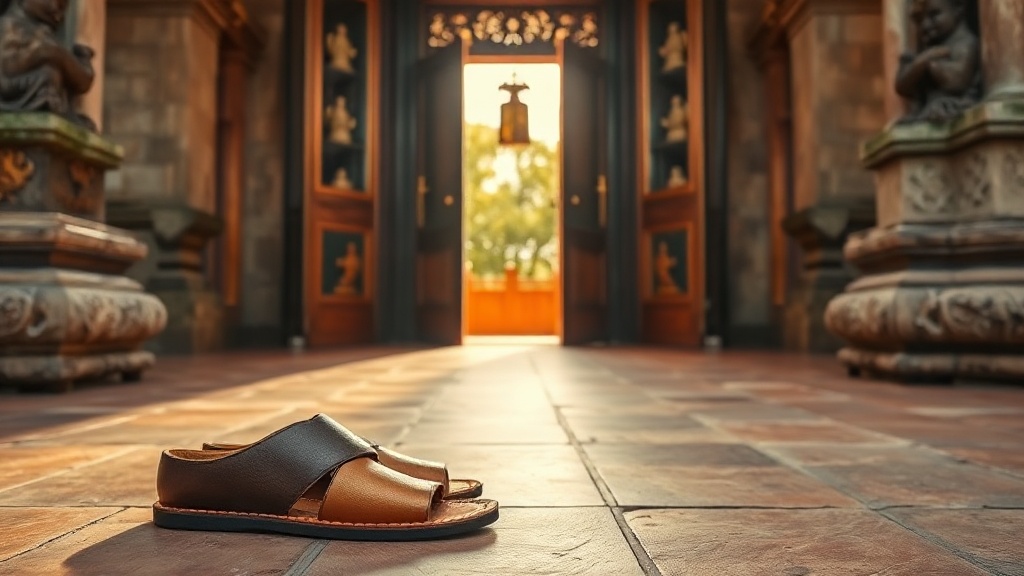 Chaussures déposées à l'entrée d'un temple bouddhiste en Birmanie