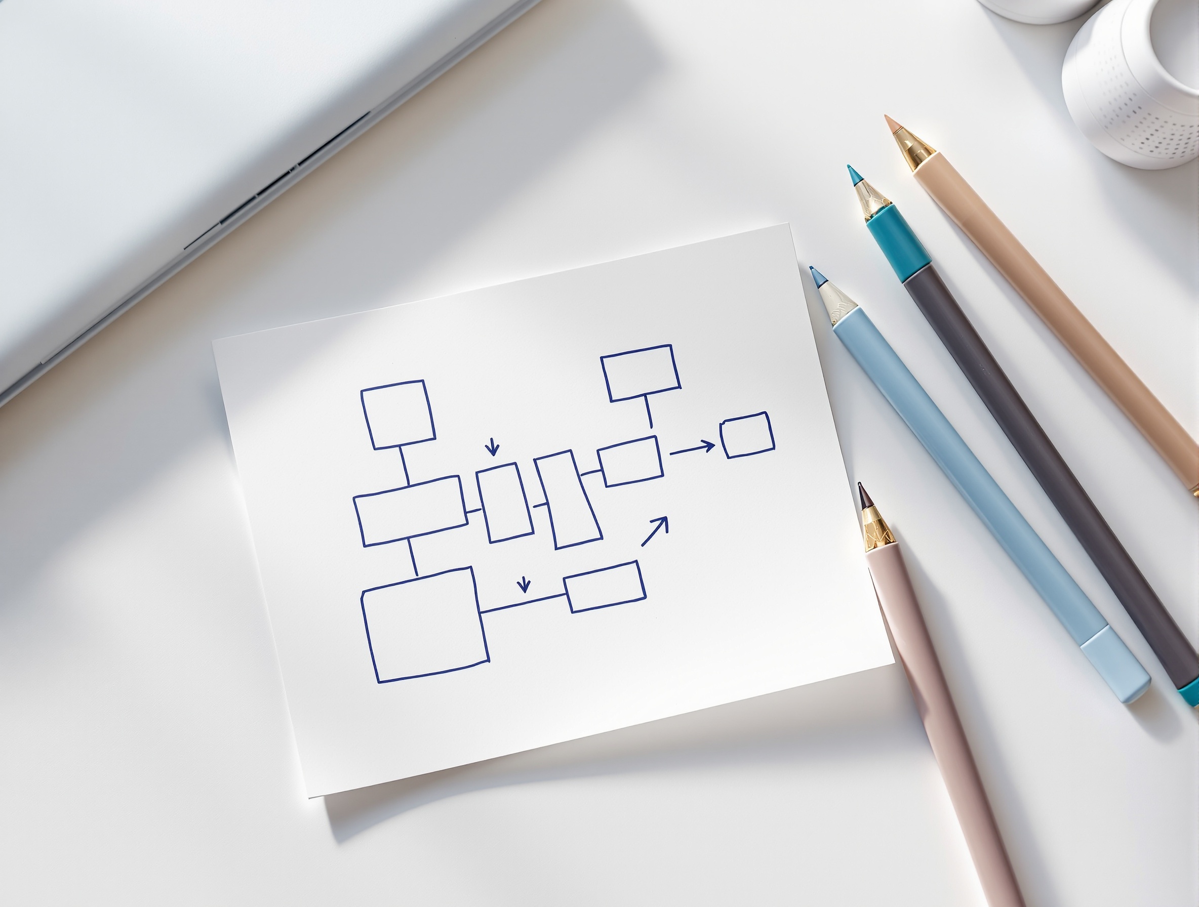 A simple decision tree sketched on paper to choose an AI research and writing tool.