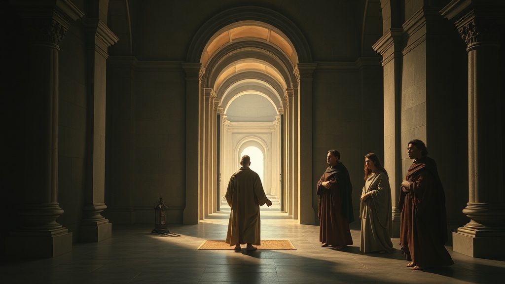 A serene spiritual journey in a sacred passage