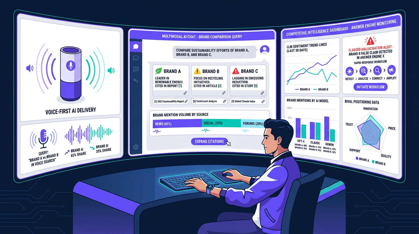 Advanced AI brand reputation tactics including competitive monitoring and voice AI preparation