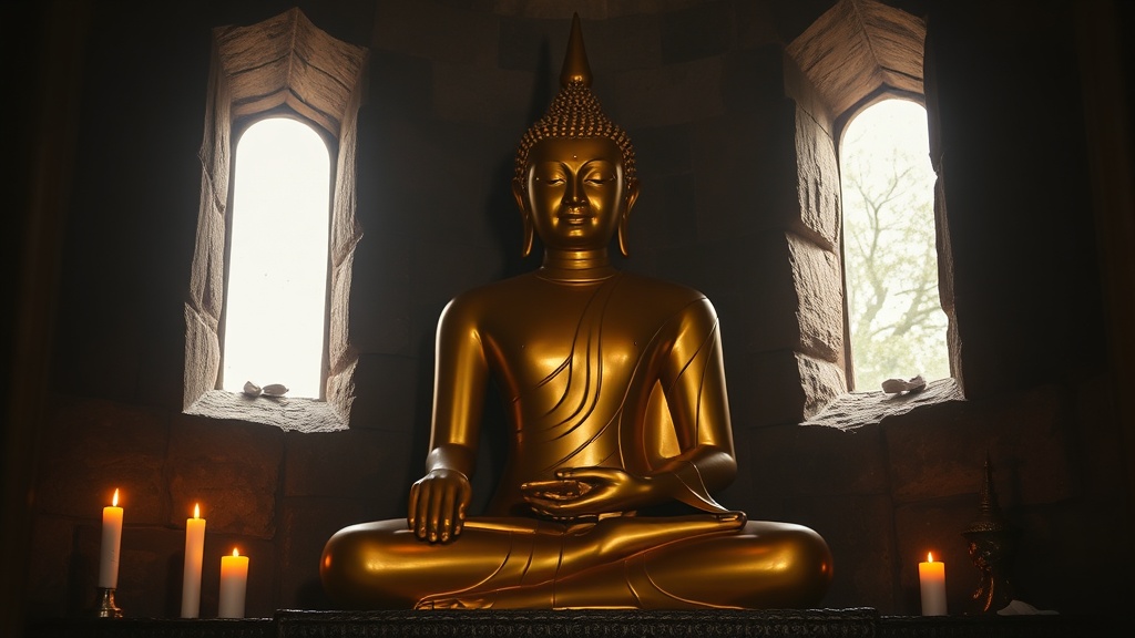 Statue de Bouddha assis en bhumisparsha mudra dans le sanctuaire du temple Shwegugyi, Bagan