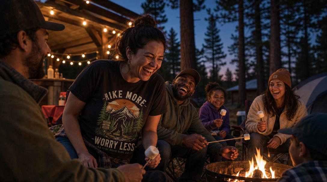 Smiling people wearing unique national park shirts